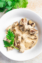 liver cream sauce offal beef or pork meat healthy meal food snack on the table copy space food background rustic top view keto or paleo diet