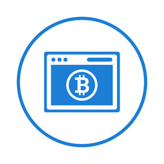 Browser, bitcoin, coin icon. Blue vector sketch.