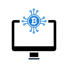 Monitor bitcoin, payment, icon. Simple vector sketch.