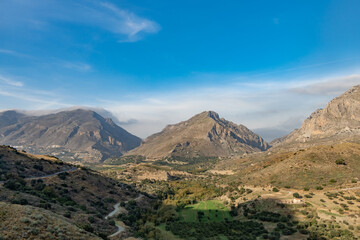 Fototapeta na wymiar Beautiful countryside landscapes on the back roads of the wild coast of sothern Crete, Greece
