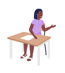 Fototapeta premium Chatty female preschooler semi flat color vector character. Sitting figure. Full body person on white. Elementary school isolated modern cartoon style illustration for graphic design and animation