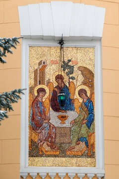 Mosaic icon of the Trinity in the Holy Danilov Monastery. Moscow