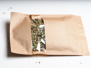 lingonberry leaves medicinal plants in paper packaging
