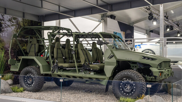 PONTIAC, MI/USA - SEPTEMBER 22, 2021: A 2021 GM Infantry Squad Vehicle (ISV) at Motor Bella, at the M1 Concourse, near Detroit, Michigan.