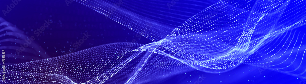Fototapete large digital data background. abstract wave with moving dots. 3d rendering