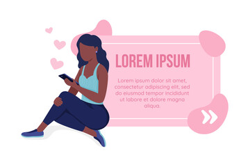 Finding serious relationship online vector quote box with flat character. Using dating application. Speech bubble with cartoon illustration. Colourful quotation design on white background