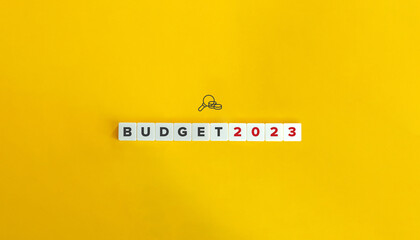 Budget 2023 banner and conceptual image. Block letters on bright orange background. Minimal aesthetics.