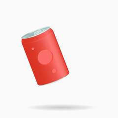 Illustration of a can of soda hanging in the air and casting a shadow.  Isolated white background. Vector illustration.