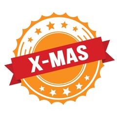 X-MAS text on red orange ribbon stamp.