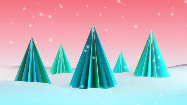 Abstract 3d conical patterned Christmas trees rotating on a light gray background. 4k