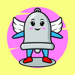 Cartoon bell character wearing wings in cute style design for t-shirt, sticker, logo element, poster