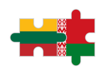 puzzle pieces of lithuania and belarus flags. vector illustration isolated on white background - obrazy, fototapety, plakaty