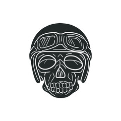 Fototapeta premium Skull Biker Icon Silhouette Illustration. Skeleton Motor Vector Graphic Pictogram Symbol Clip Art. Doodle Sketch Black Sign.