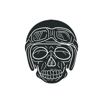 Skull Biker Icon Silhouette Illustration. Skeleton Motor Vector Graphic Pictogram Symbol Clip Art. Doodle Sketch Black Sign.
