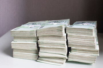 Stack of Korean currency 10000 won banknote isolated.
