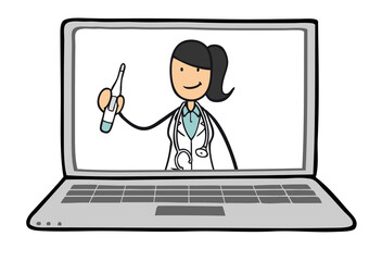 Telemedizin Konzept mit Ärztin im Videochat am Computer