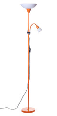 orange uplighter torchiere floor lamp with shade and  small reading light isolated on white background
