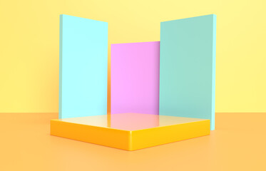 3d render abstract platforms with golden part. Realistic mock up for promotion, banners background, product show.