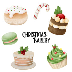 Christmas Bakery Watercolor Illustration Vector