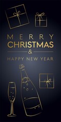 Happy new year 2022 Elegant golden text with light. Minimalistic text template, banner new year and christmas, vector story