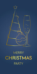 Happy new year 2022 illustration with gold, glasses of champagne and sparks of fireworks. Gold sequin, vector story