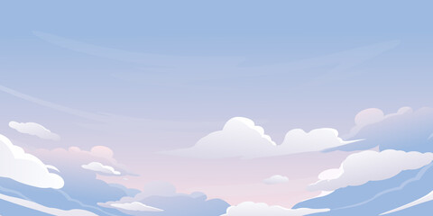 Vector pink sky clouds. Anime clean style. Vector evening sky clouds. Sunset. - obrazy, fototapety, plakaty