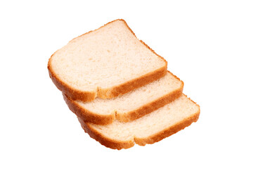 two slices of wheat bread isolated on white background. side view