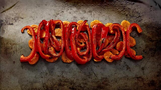 Grilled papper on metal background and free space for your decoration. 