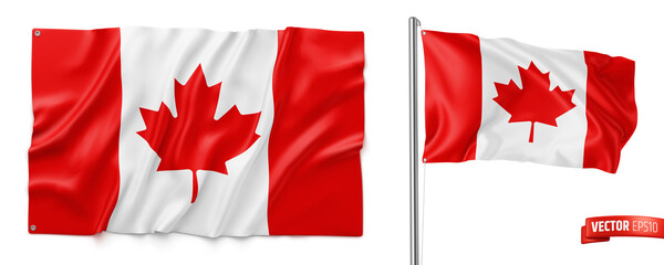 Vector realistic illustration of Canadian flags on a white background. - 475521303