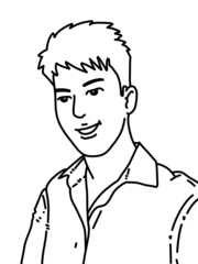 black and white of cute man cartoon for coloring