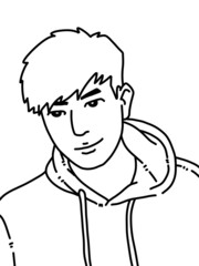 black and white of cute man cartoon for coloring