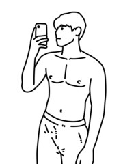 Fototapeta premium black and white of cute man cartoon for coloring