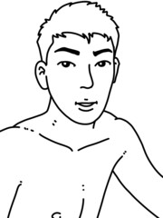 black and white of cute man cartoon for coloring