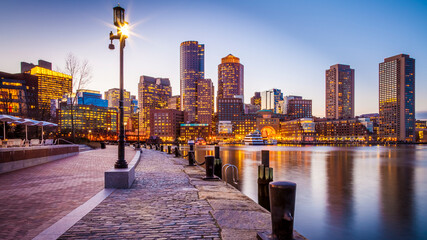 Boston in Massachusetts, USA at night.