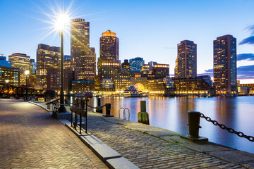 Fototapeta premium Boston in Massachusetts, USA at Boston Harbor and Financial District.