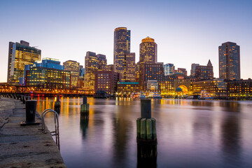 Fototapeta na wymiar The architecture of Boston in Massachusetts, USA at Boston Harbor and Financial District.