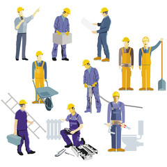 Fototapeta na wymiar Handwerker und Bauarbeiter, isoliert auf weiß, illustration