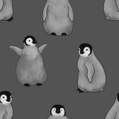 animal sketch cute little penguin cubs abstract digital drawing pattern 1 on gray background