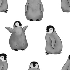 animal sketch cute little penguin cubs abstract digital drawing pattern 1 on white background