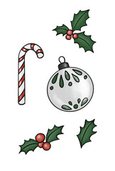 holiday sketch cute christmas attributes abstract digital drawing five element set