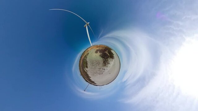 Wind turbines for electric power production on the seashore. Ecological landscape. Sri Lanka.