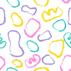 Abstract shapes with brush drawn contours in seamless pattern in minimal style.Soft art endless background for stationery, wallpapers,fabric,textile,linen, baby diapers, clothes, diaries.Vector