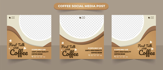 Set of coffee shop and cafe restaurant drink menu for social media post square  poster flyer banner template