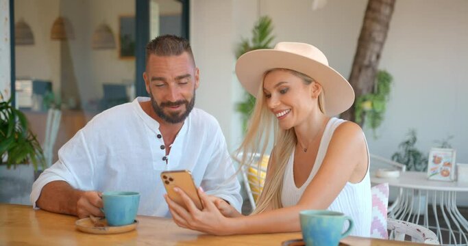 Hasband and wife on holidays having rest in luxury hotel now making video call to their friends 