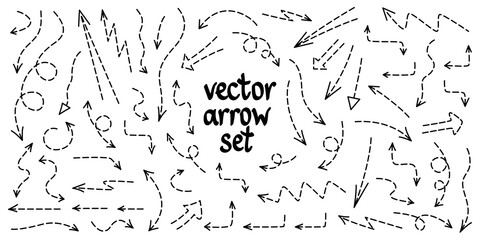 Set of arrows. Dotted line. Vector black elements collection