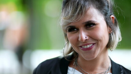 Woman real life laugh smile. 30s person spontaneous laughter. happy girl