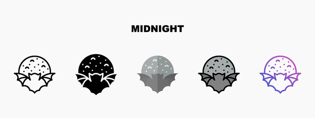 Midnight with bat and moon icon designed in outline flat glyph filled line and gradient. Perfect for website mobile app presentation and any other projects. Enjoy this icon for your project.