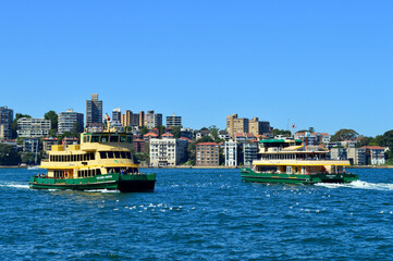 Ferries on Sydney Harbor on a sunny summer day