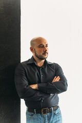 young man, business, speaker, businessman, studio portrait on black background.