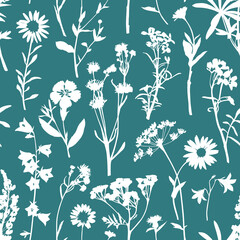 Seamless vector pattern with wildflower silhouettes. Perfect for textile, wallpaper or print design. 